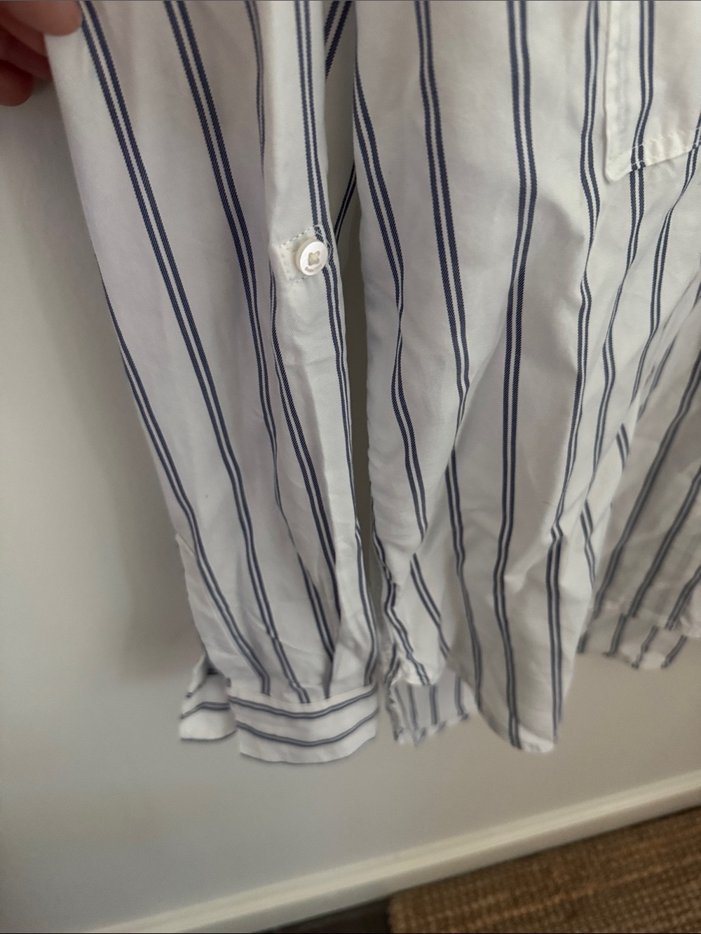 Aritzia Babaton Striped Utility Shirt White Navy Blue 100% Lyocell Button Up M - Picture 4 of 8
